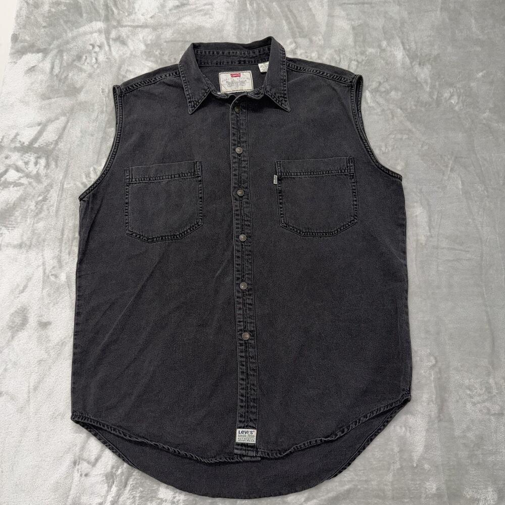 Vintage 1995 Levi’s Black Denim Sleeveless Shirt Vest Men XL Authentic Jeanswear
